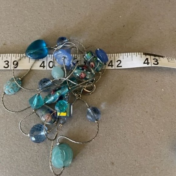 42" Lamp work, Glass and Crystal Station Beads on a Silver Chain - Picture 4 of 7